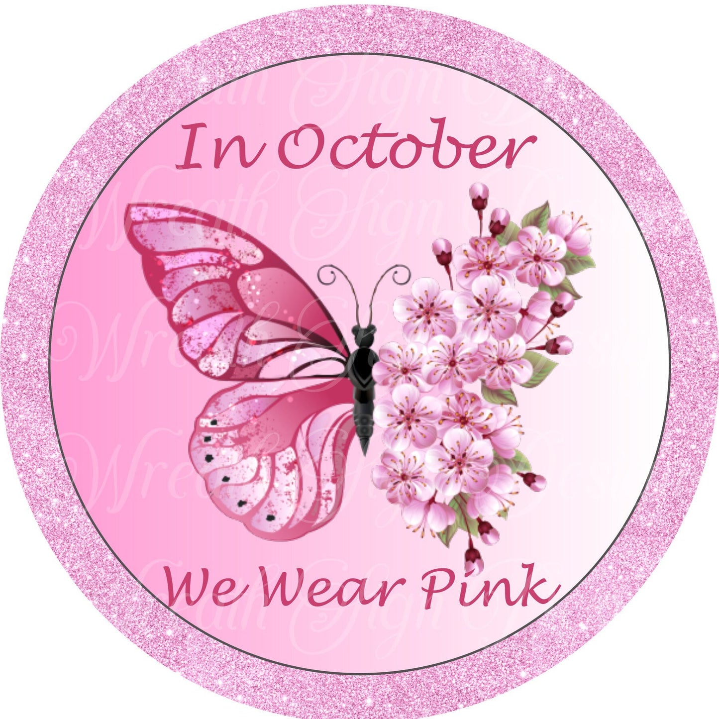 sublimated metal wreath sign, breast cancer awareness ribbon, pink awareness ribbon