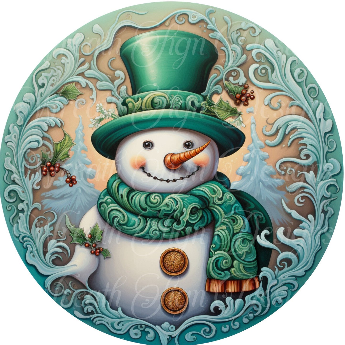 snowman, sign winter sign, Green Christmas, Wreath Sign, Wreath Center, Wreath Attachment,  round metal sign