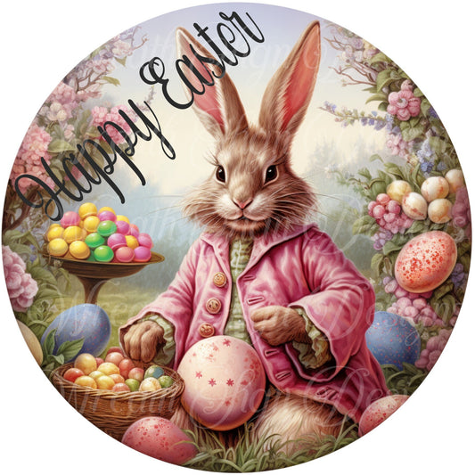 Easter Rabbit, Easter Bunny, Spring, Easter Eggs , Round metal sublimated wreath sign