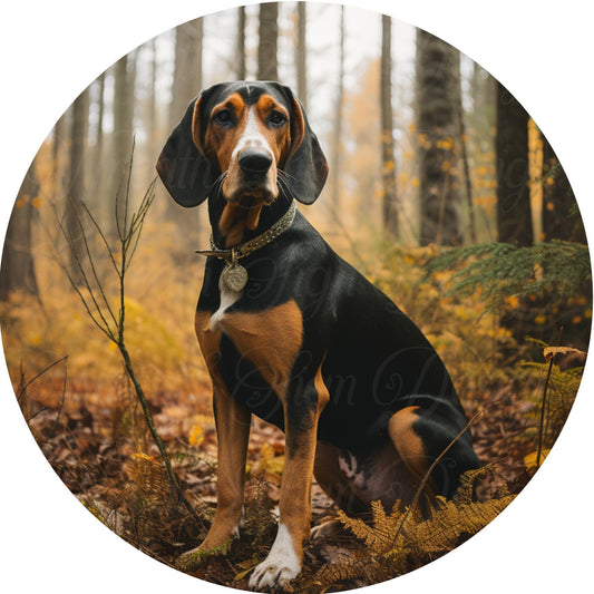 Coon hound dog sign, Fall Coon dog welcome metal sign  Round sign, Wreath attachment, Wreath center,