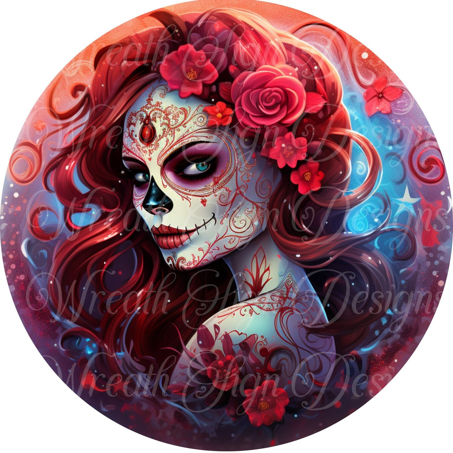 Day of the Dead, Dia De Los Muertos, Cinco de mayo. Sugar Skull Wreath Sign, Round sublimation sign. Wreath center, attachment