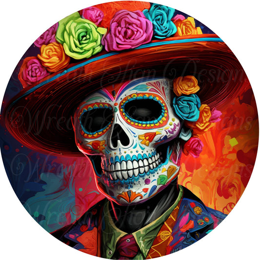 Day of the Dead, Dia De Los Muertos, Cinco de mayo. Sugar Skull Wreath Sign, Round sublimation sign. Wreath center, attachment