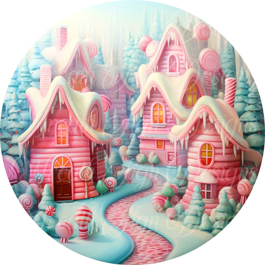 Pink Gingerbread Villiage, Christmas Sign, Gingerbread land, Wreath Sign, pink Wreath Center, Wreath Attachment, Gumdrops Candy