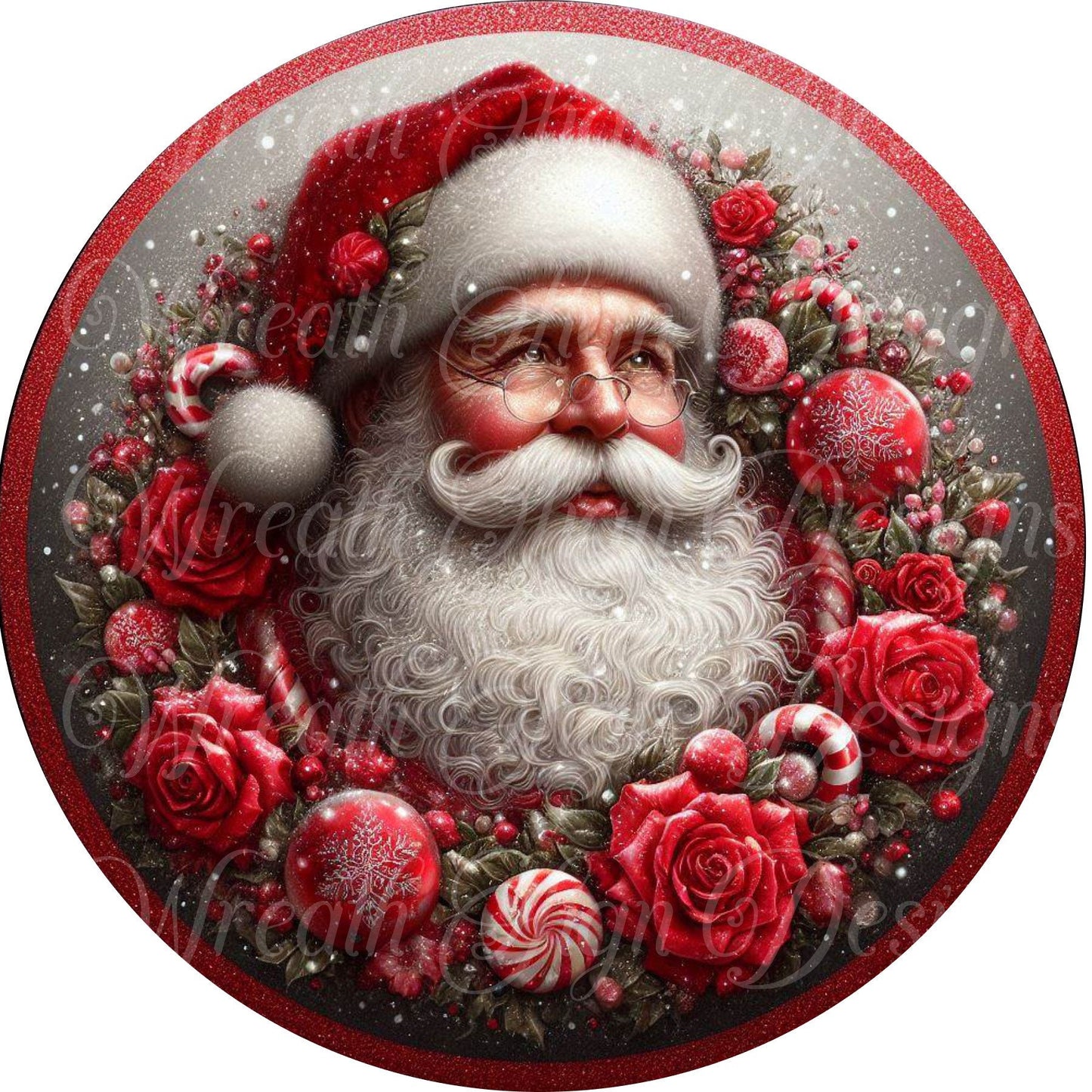 round metal sublimation wreath sign, Santa Claus, Kris Kringle St. Nick Round metal sign for Christmas sign, center, attachment