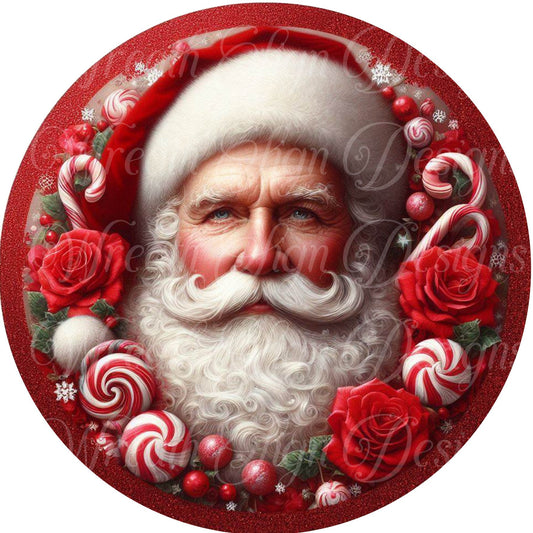 round metal sublimation wreath sign, Santa Claus, Kris Kringle St. Nick Round metal sign for Christmas sign, center, attachment