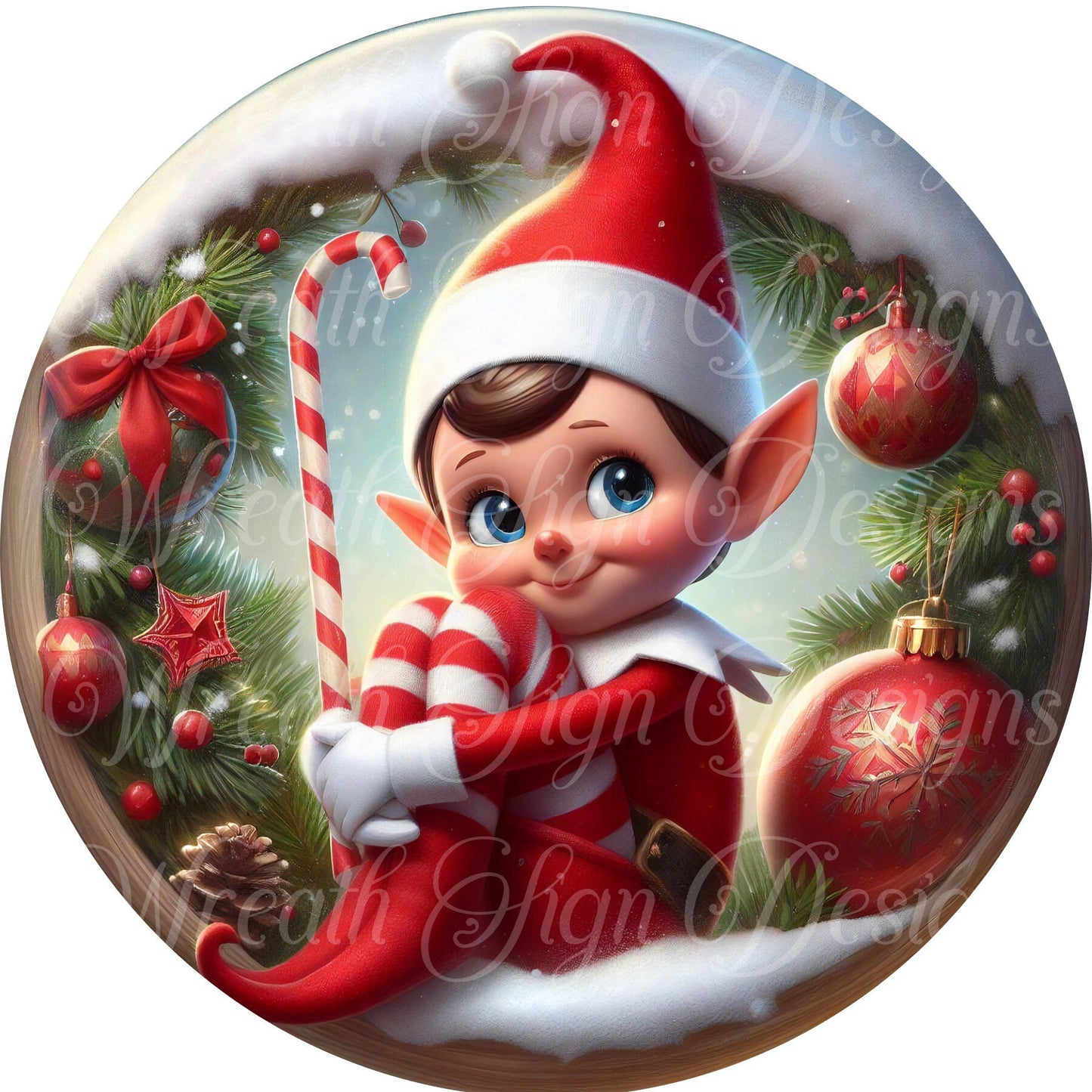 Sign, wreath sign, Santa&#39;s Chief elf round metal sign, Santa&#39;s elves wreath sign,  Santa wreath attachment, Christmas wreath sign,