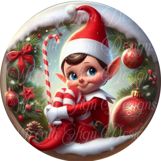 Sign, wreath sign, Santa&#39;s Chief elf round metal sign, Santa&#39;s elves wreath sign,  Santa wreath attachment, Christmas wreath sign,