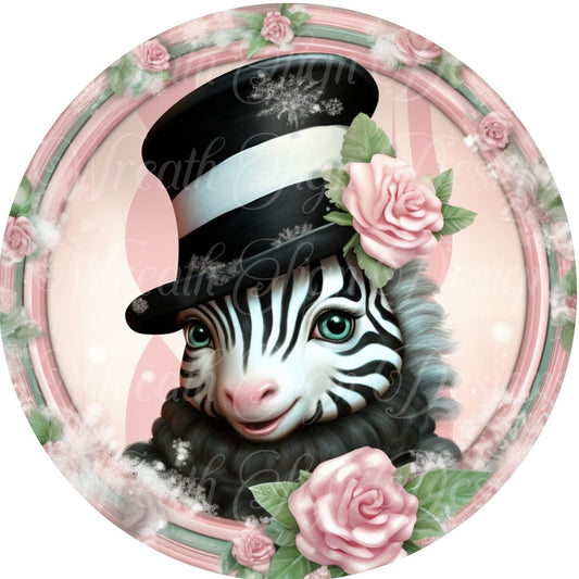 Pink Victorian Zebra Christmas metal sign  Round sign, Wreath attachment, Wreath center, wreath plaque