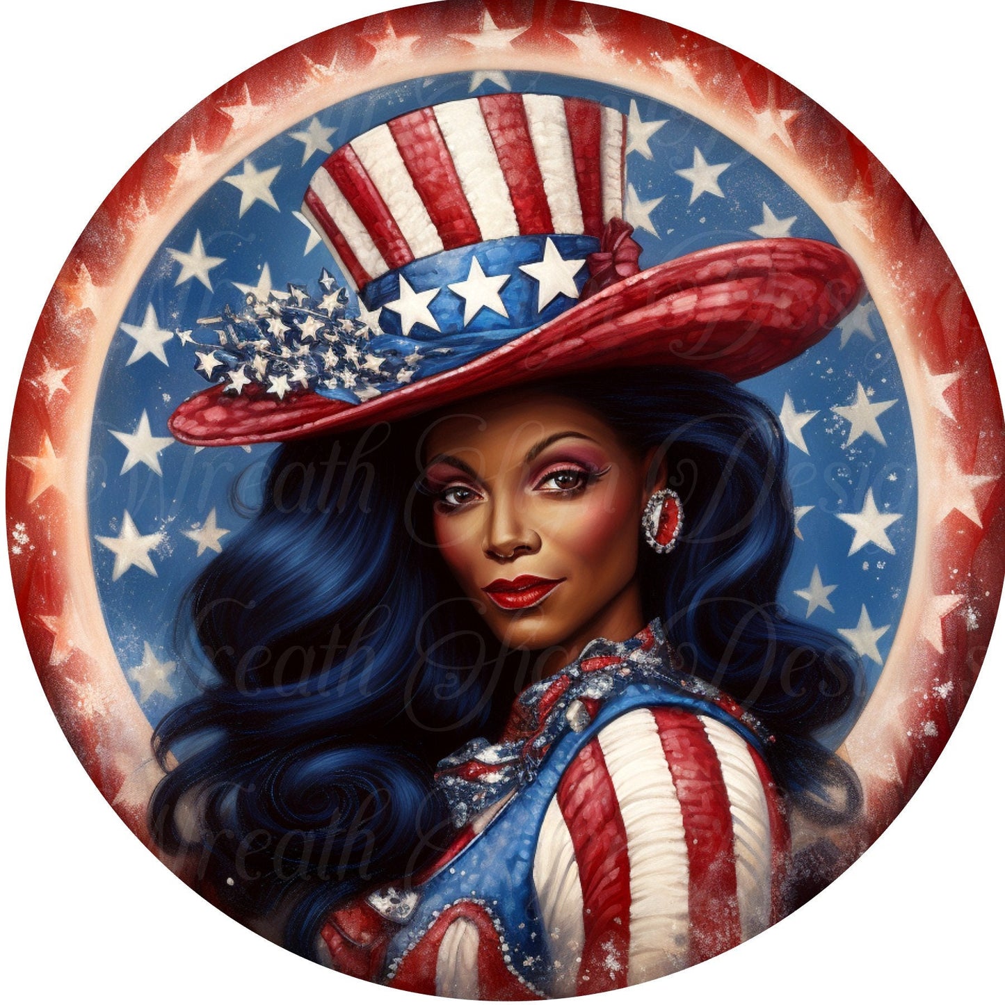 Fourth Of July Independence Day, Diva Queen round metal wreath sign, Proud Black Woman, wreath attachment, wreath center, red white and blue