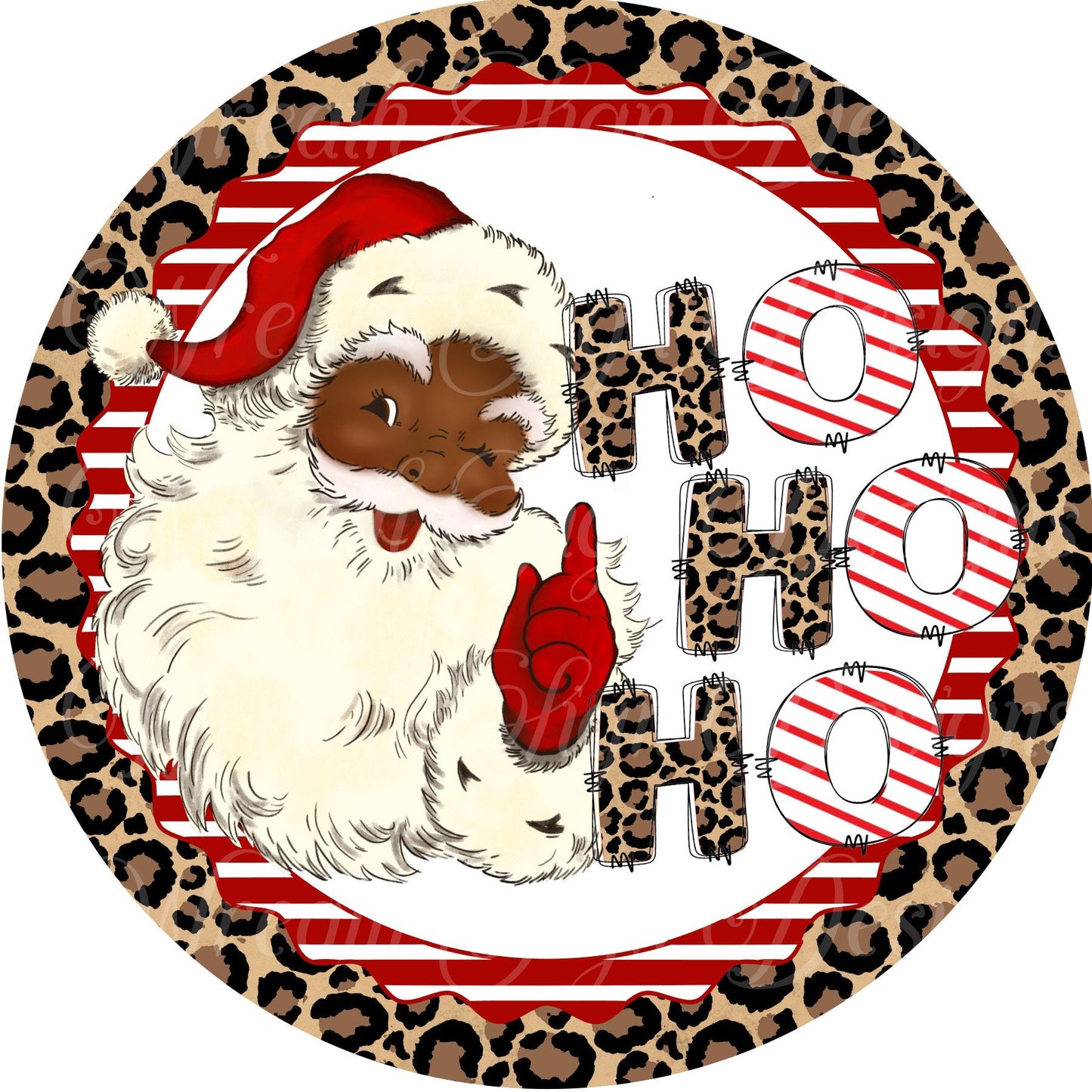 Black Santa, Melanin, African American Santa, Ho Ho Ho Santa Claus Wreath center, Cheetah print St. Nick, Wreath sign, Wreath plaque