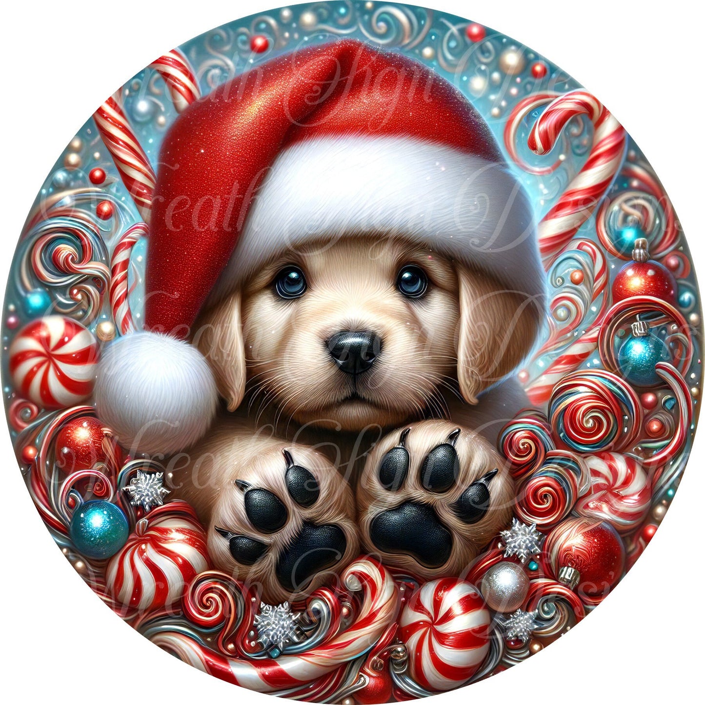 Santa Paws, Dog Christmas sign, puppy sign, round metal sign, Christmas sign, Winter wreath sign, wreath center, wreath attachment