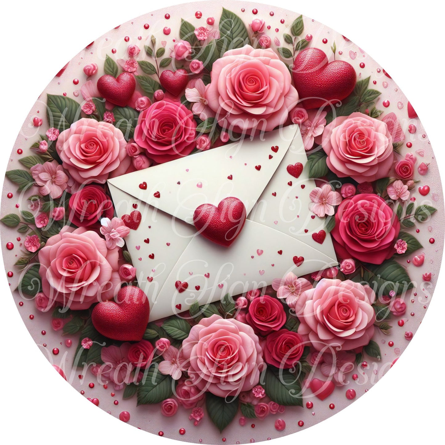 Valentine&#39;s Day Love Letter round metal wreath sign, Love, Hearts,  Wreath center, attachment, Plaque,
