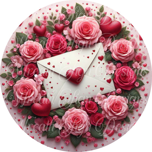 Valentine&#39;s Day Love Letter round metal wreath sign, Love, Hearts,  Wreath center, attachment, Plaque,