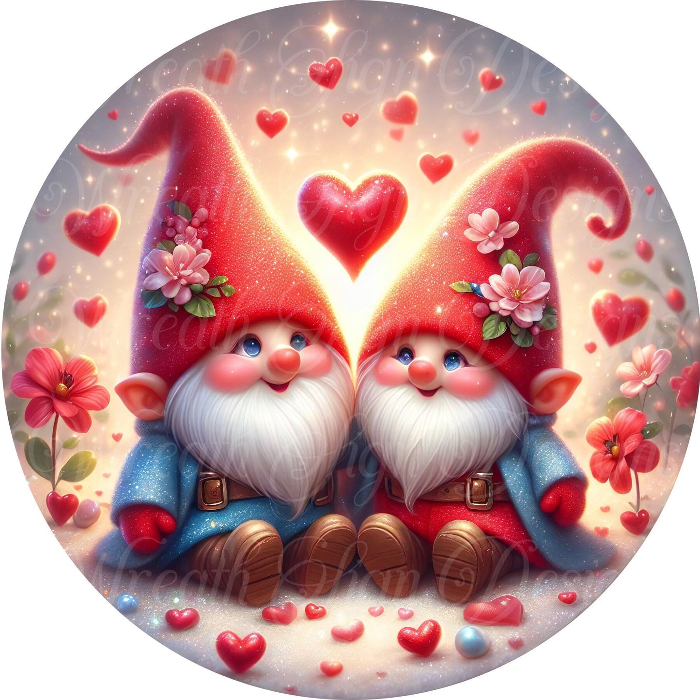 Valentine&#39;s Day Gnome Love round metal wreath sign, Love, Hearts,  Wreath center, attachment, Plaque,