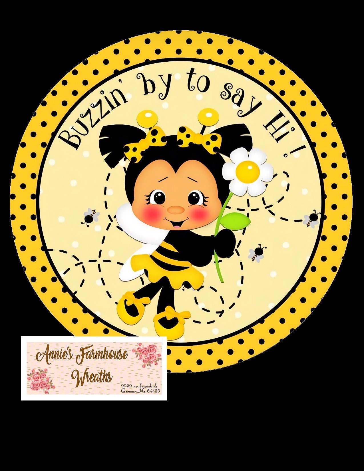 Buzzing by to say HI bumble bee wreath sign, Round metal wreath sign, wreath center, attachment, plaque