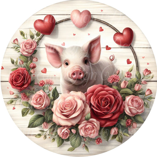 Valentine&#39;s Day Pig wreath sign, Hearts roses, Wreath attachment, wreath center, Plaque, Farmhouse Valentine