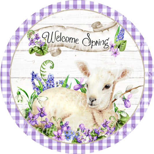 Easter lamb metal wreath sign, welcome spring Round sign, Wreath attachment, Wreath center, easter tiered tray sign