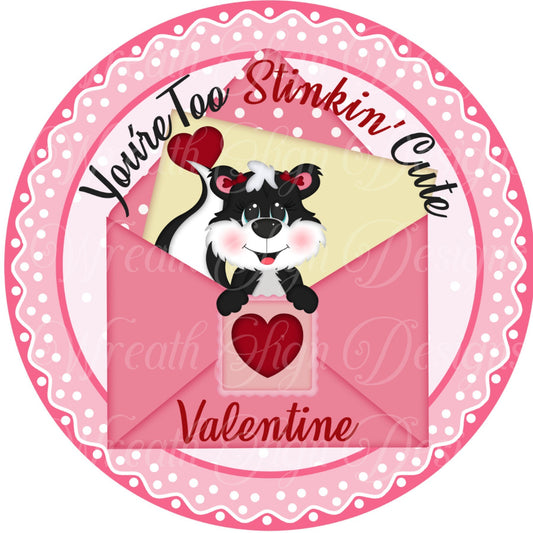 Valentine&#39;s love stinks round metal sign, love letter wreath sign, wreath center, wreath attachment, hearts, skunk sign, Wreath sign