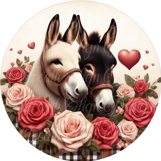 Valentine&#39;s Day Donkey love wreath sign, Hearts roses, Wreath attachment, wreath center, Plaque, Farmhouse Valentine