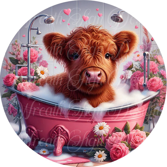 Valentine&#39;s Day Highland  Cow wreath sign, Hearts roses, Wreath attachment, wreath center, Plaque, Farmhouse Valentine