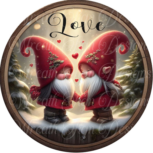 Valentine&#39;s Day Gnome Red Truck round metal wreath sign, Love, Hearts,  Wreath center, attachment, Plaque,