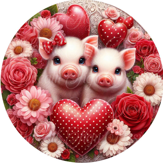 Valentine&#39;s Day Pigs wreath sign, Hearts roses, Wreath attachment, wreath center, Plaque, Farmhouse Valentine