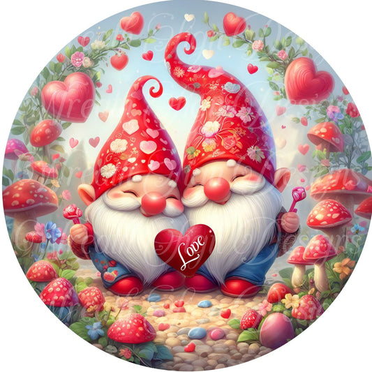 Valentine&#39;s Day Gnome Red Truck round metal wreath sign, Love, Hearts,  Wreath center, attachment, Plaque,
