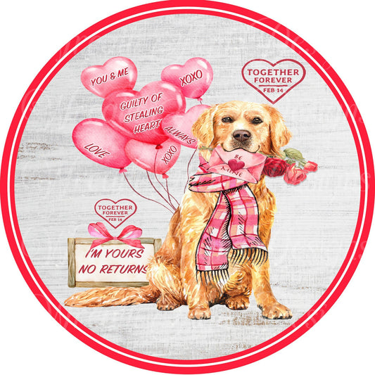Puppy Love Valentines day round metal wreath sign,  dog wreath sign, hearts, love wreath attachment, valentines sign for your wreath,