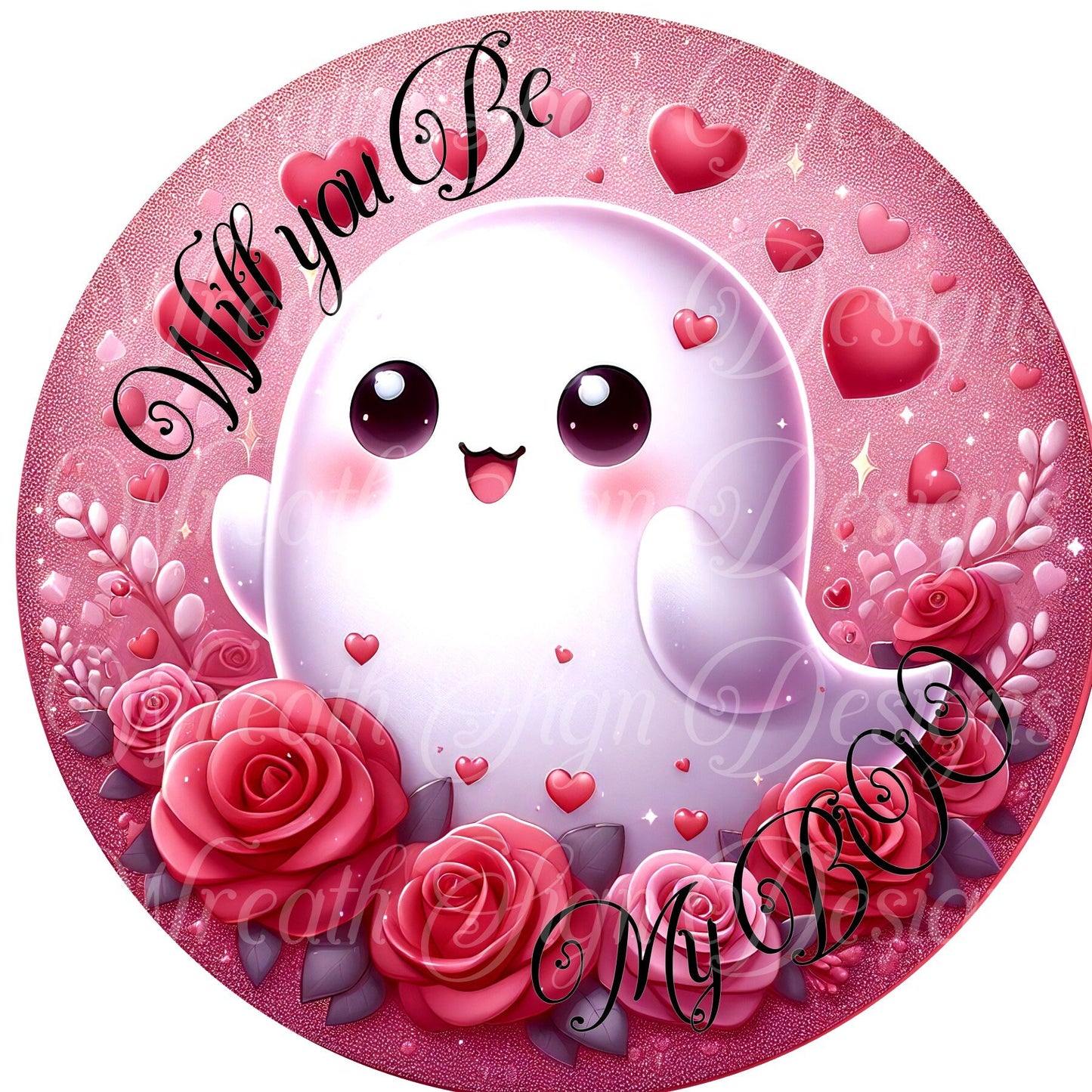 Will you be my BOO, Valentine&#39;s Day Ghost and hearts, love wreath attachment, valentines sign for your wreath,