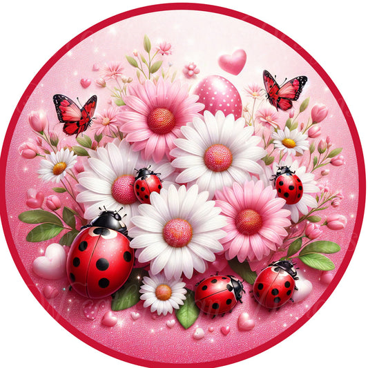Valentine&#39;s Day ladybug wreath sign, Hearts daisies, Wreath attachment, wreath center, Plaque, Farmhouse Valentine
