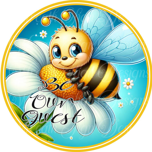 Bee our Guest bumble bee wreath sign, Round metal wreath sign, wreath center, attachment, plaque