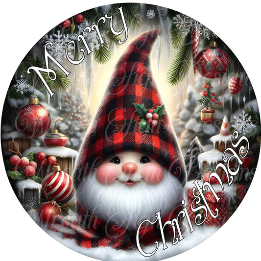 Buffalo check Plaid Christmas Gnome Christmas Sign,  gnome Wreath Sign, Wreath Center, Wreath Attachment  Metal Sign Tiered tray sign