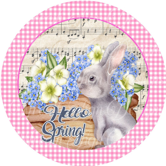 Easter rabbit metal wreath sign, Easter bunny, spring Round sign, Wreath attachment, Wreath center,