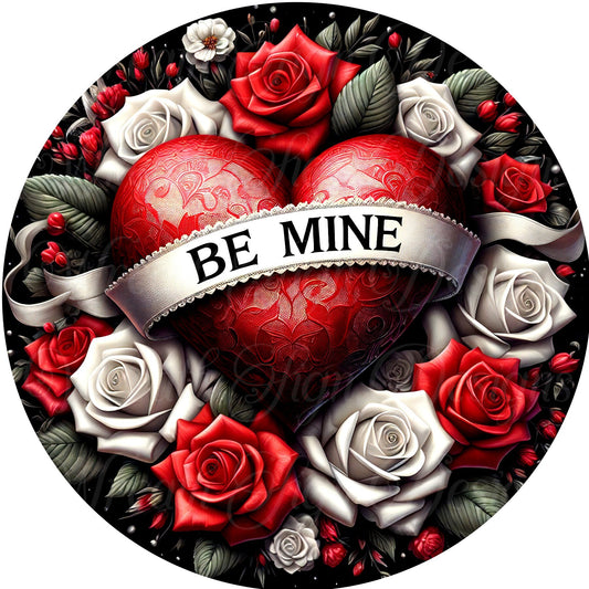 Valentine&#39;s Day Be Mine red heart round metal wreath sign, Love, Hearts,  Wreath center, attachment, Plaque,