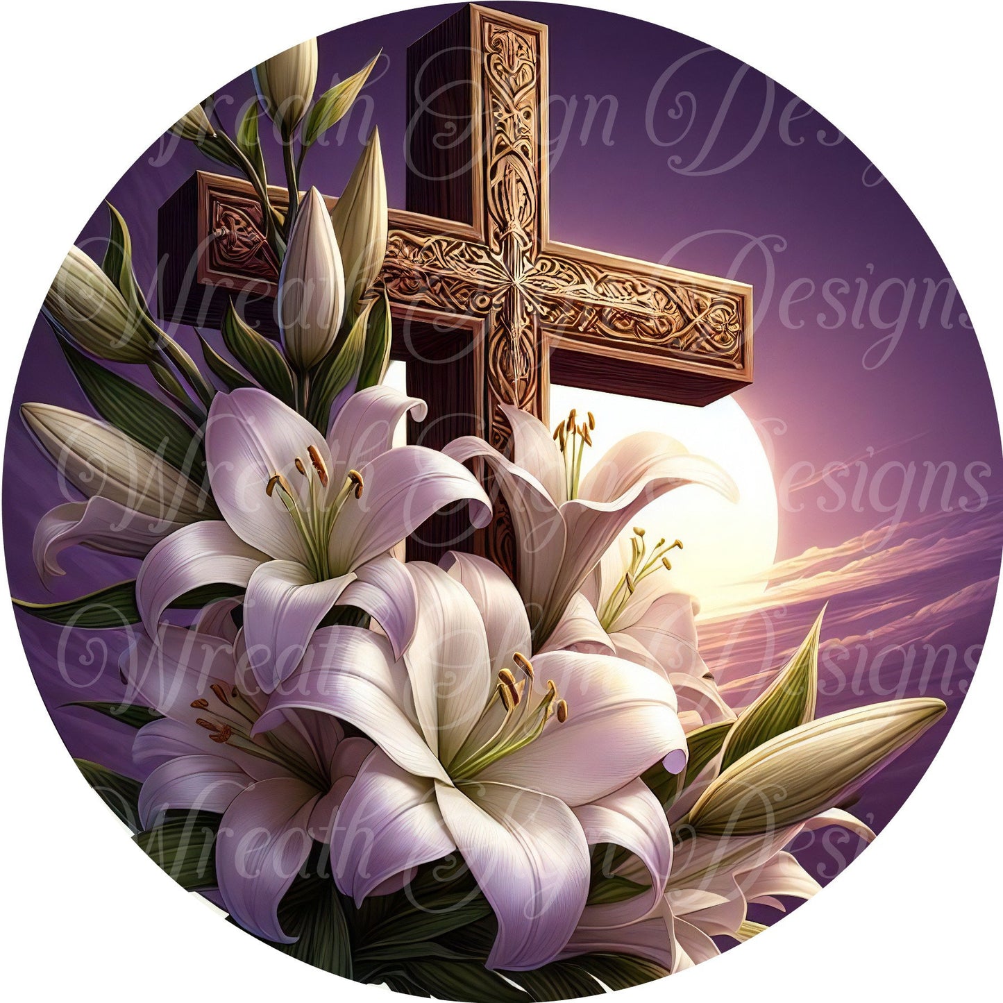 He is Risen purple Easter metal wreath sign, Round sign, Wreath attachment, Wreath center