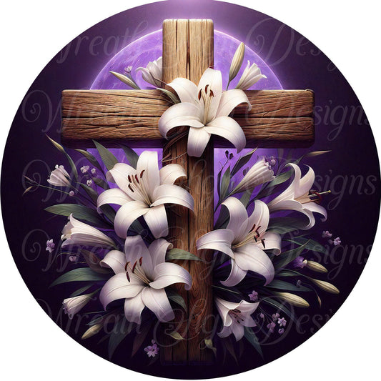 He is Risen purple Easter metal wreath sign, Round sign, Wreath attachment, Wreath center