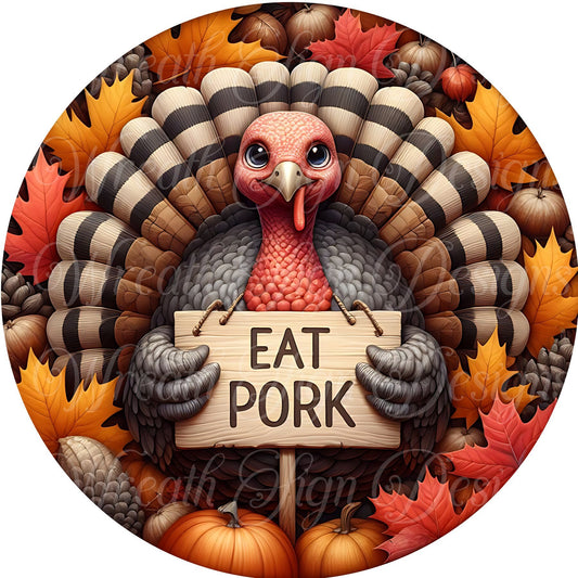 Round metal sign, Happy Thanksgiving Fall Turkey wreath sign