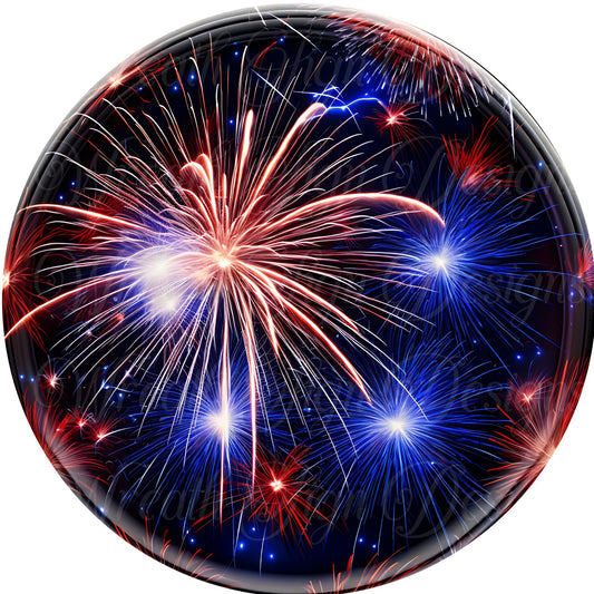 Red white and blue fireworks, patriotic, fourth of July, independence day metal wreath sign, Round sign,  attachment Wreath center,