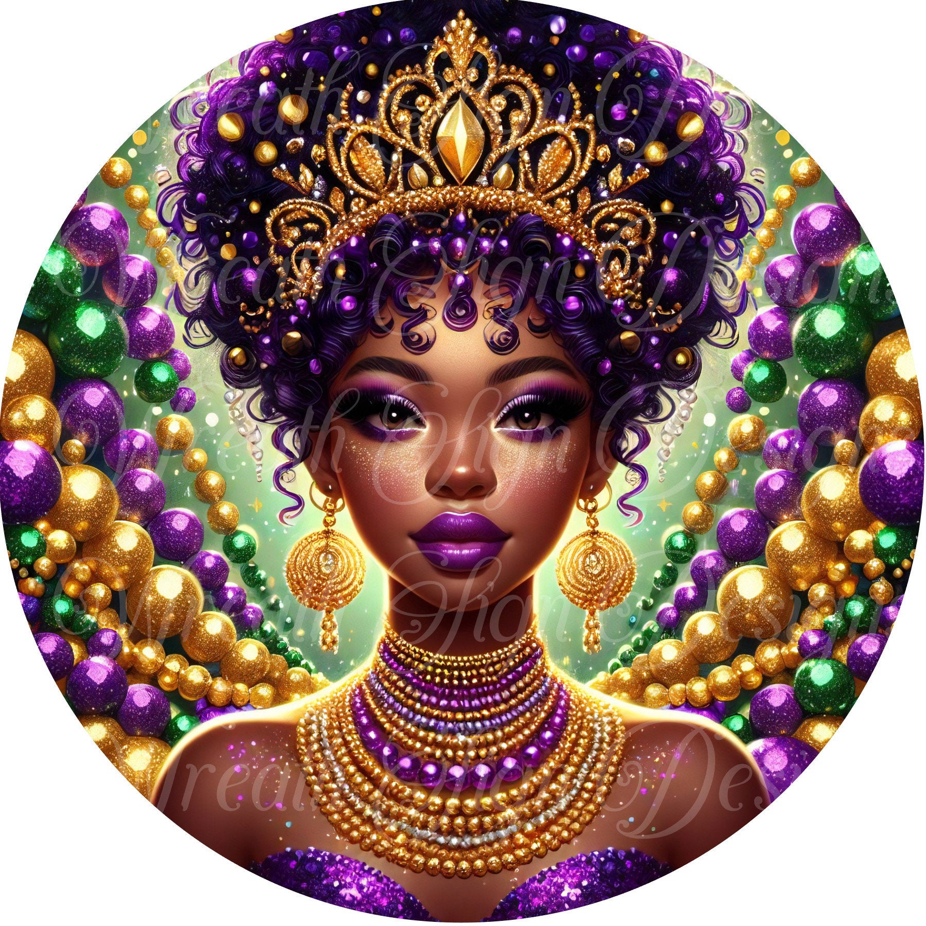 Mardi Gras Dive Queen, African American, Black diva queen, round metal ...