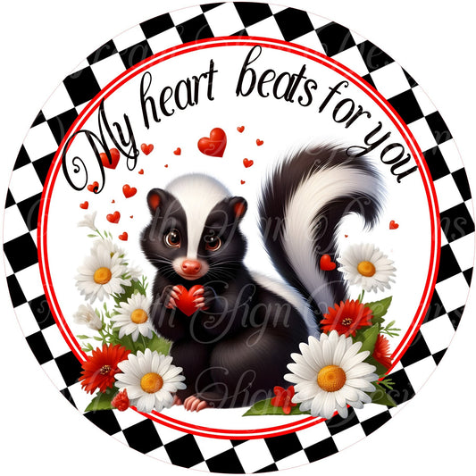 Valentine&#39;s love stinks round metal sign for wreath, wreath sign, wreath center, wreath attachment, hearts, skunk sign, Wreath sign