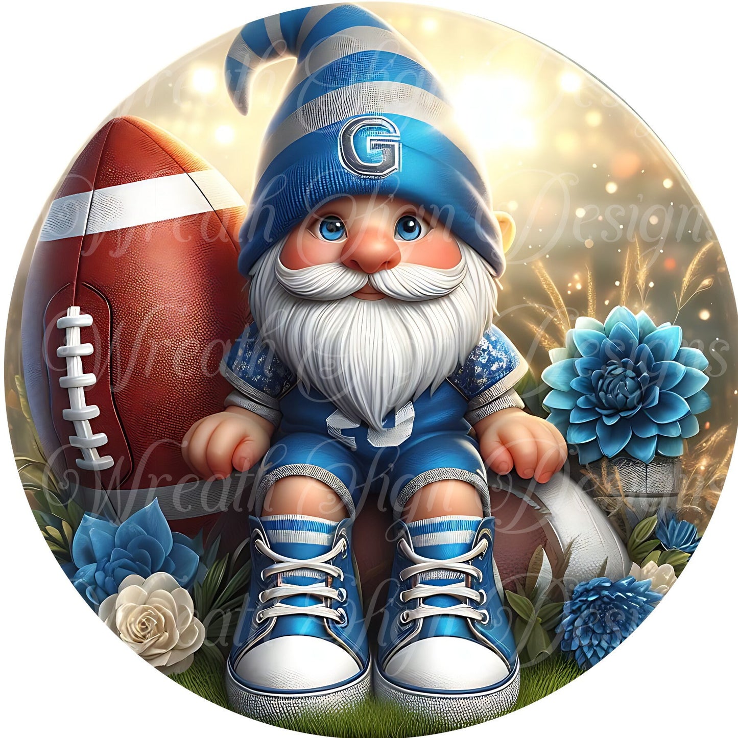 Round metal sublimated wreath sign, Game day, football sign, sports, Gnome  fall sports