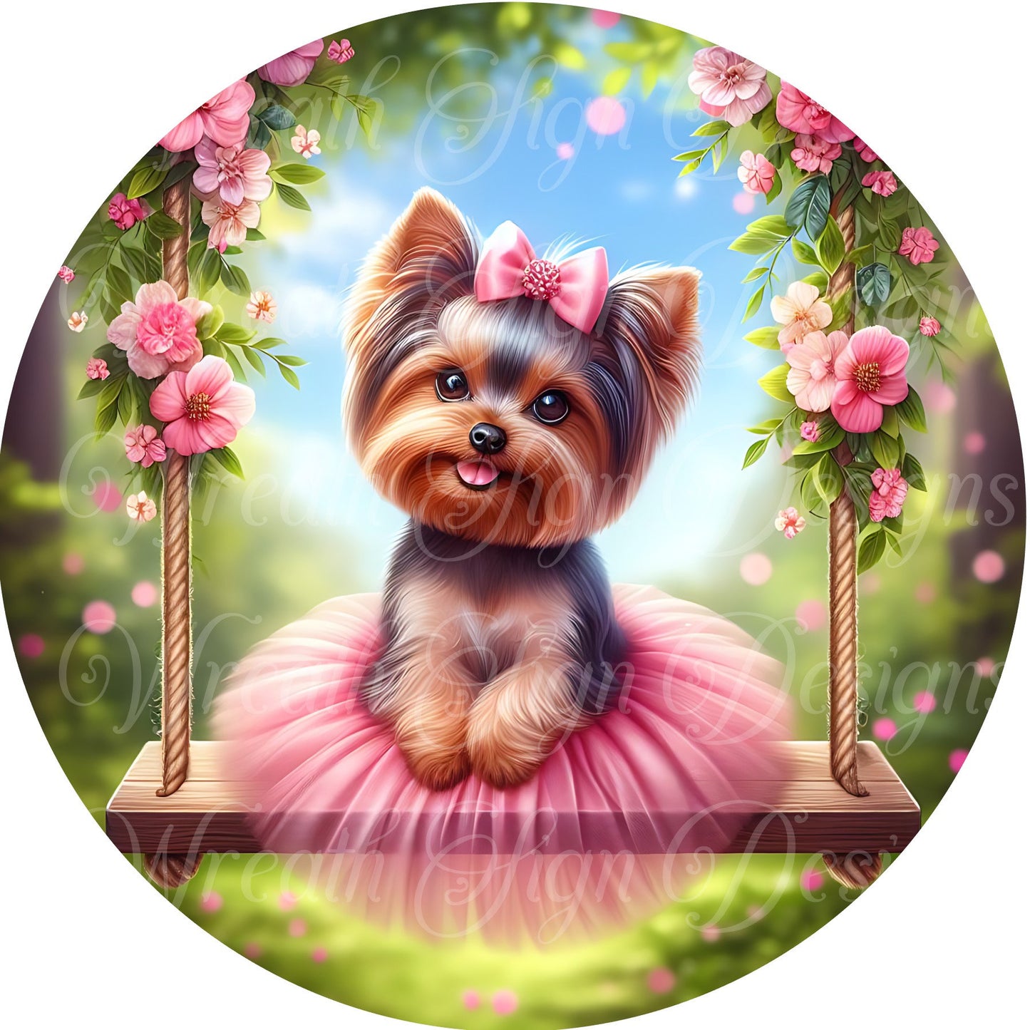 Easter sign for wreath, Yorkie dog wearing a tutu metal sign  spring time summer time Round sign, Wreath attachment, Wreath center,