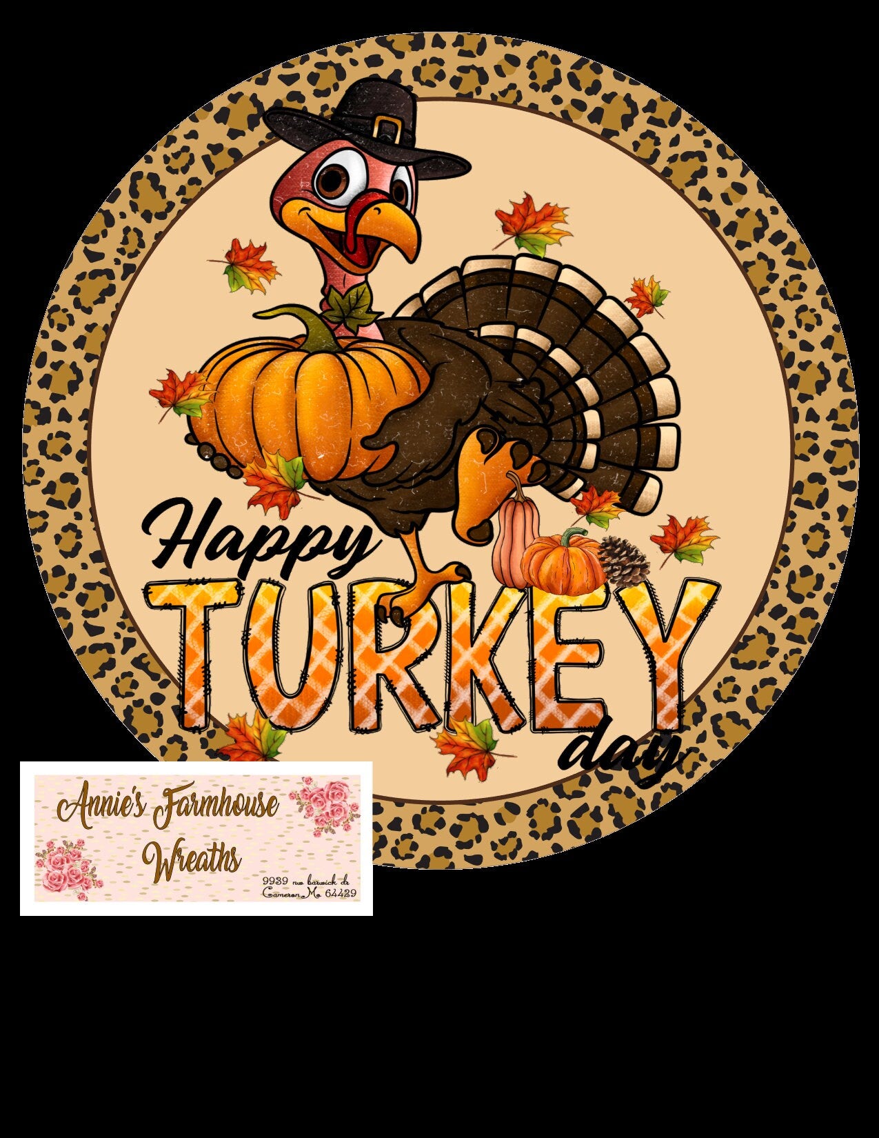 Round metal sign, Happy Thanksgiving Fall Turkey wreath sign