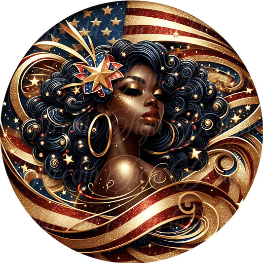 Fourth Of July Independence Day, Diva Queen round metal wreath sign, Proud Black Woman, wreath attachment, wreath center, red white and blue