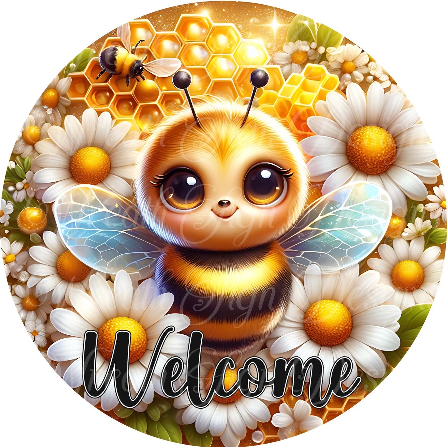 Welcome door sign, Bumble bee, bee sign, welcome to the hive metal wreath sign, Round sign,  attachment Wreath center, tiered tray sign