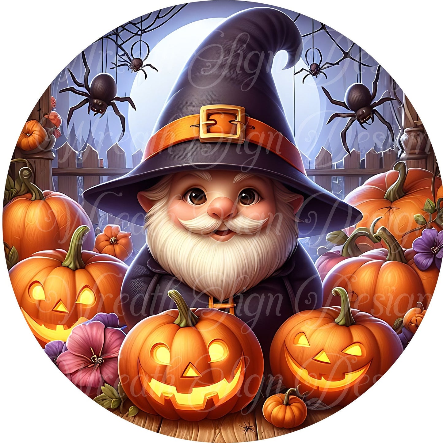 Halloween jack-o-lantern Gnome round metal sign, wreath sign, wreath center, wreath attachment,