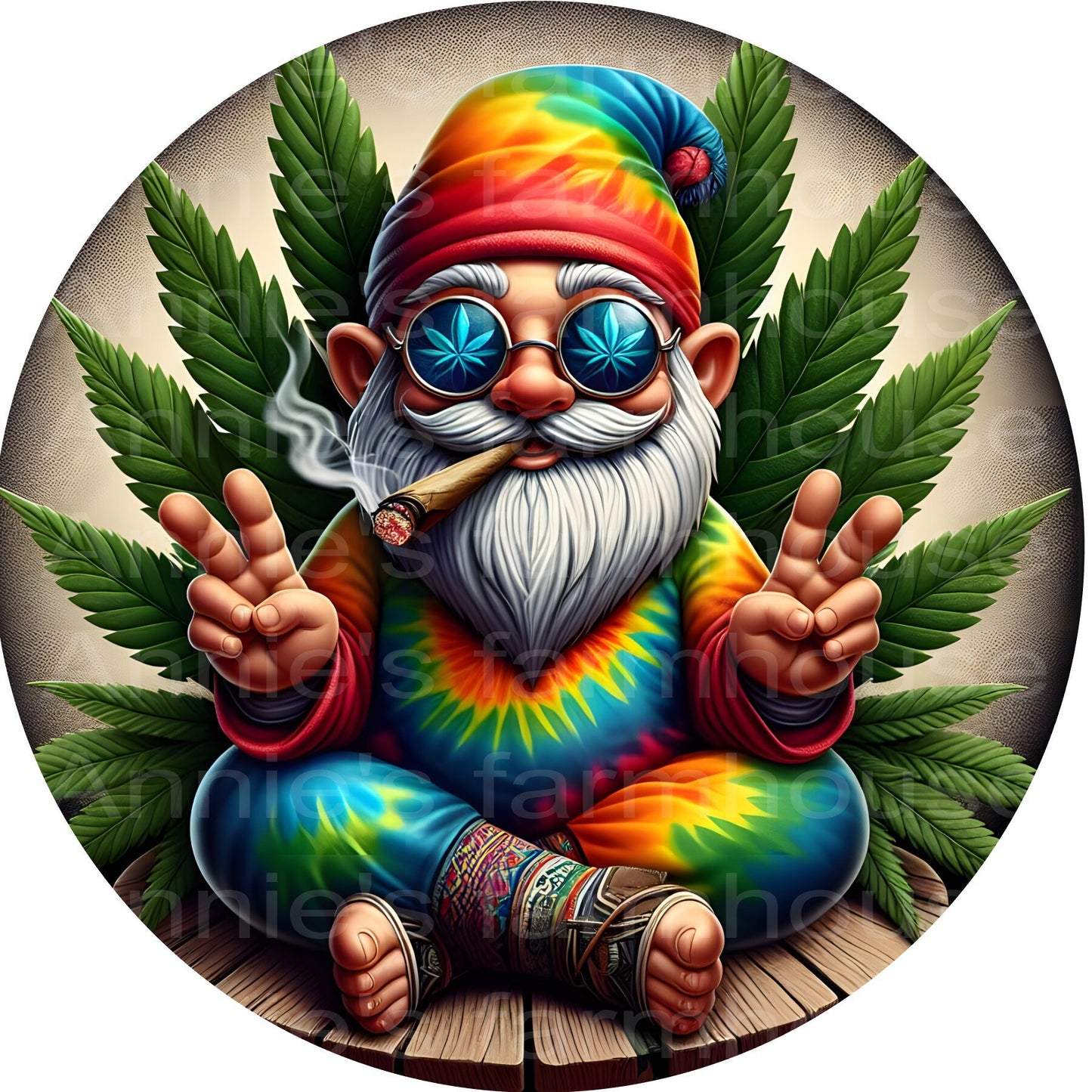 Smokin gnome sign, marijuana, 420,  metal wreath sign, Round sign,  attachment Wreath center, tiered tray sign