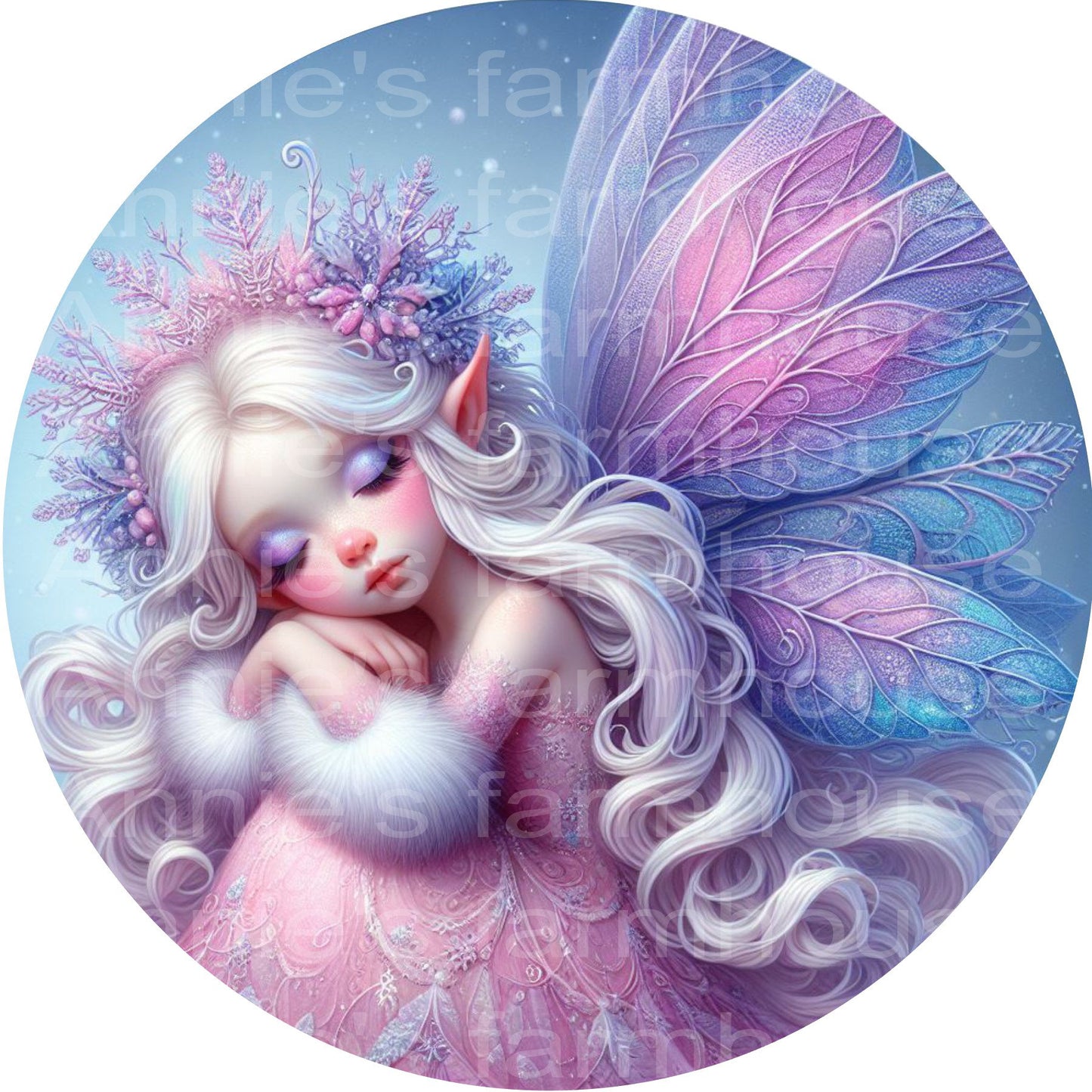 metal wreath sign, mythical fairy sublimation round wreath center, snow princess fairy, Winter magic fairy sign, wreath center, attachment