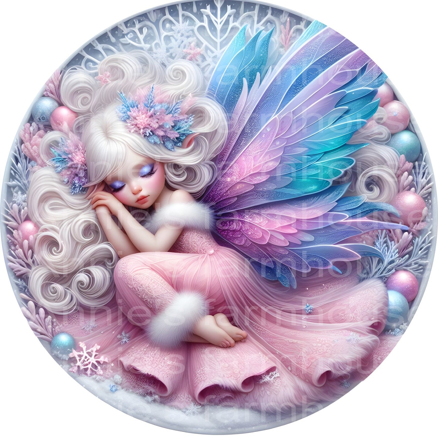 metal wreath sign, mythical fairy sublimation round wreath center, snow princess fairy, Winter magic fairy sign, wreath center, attachment