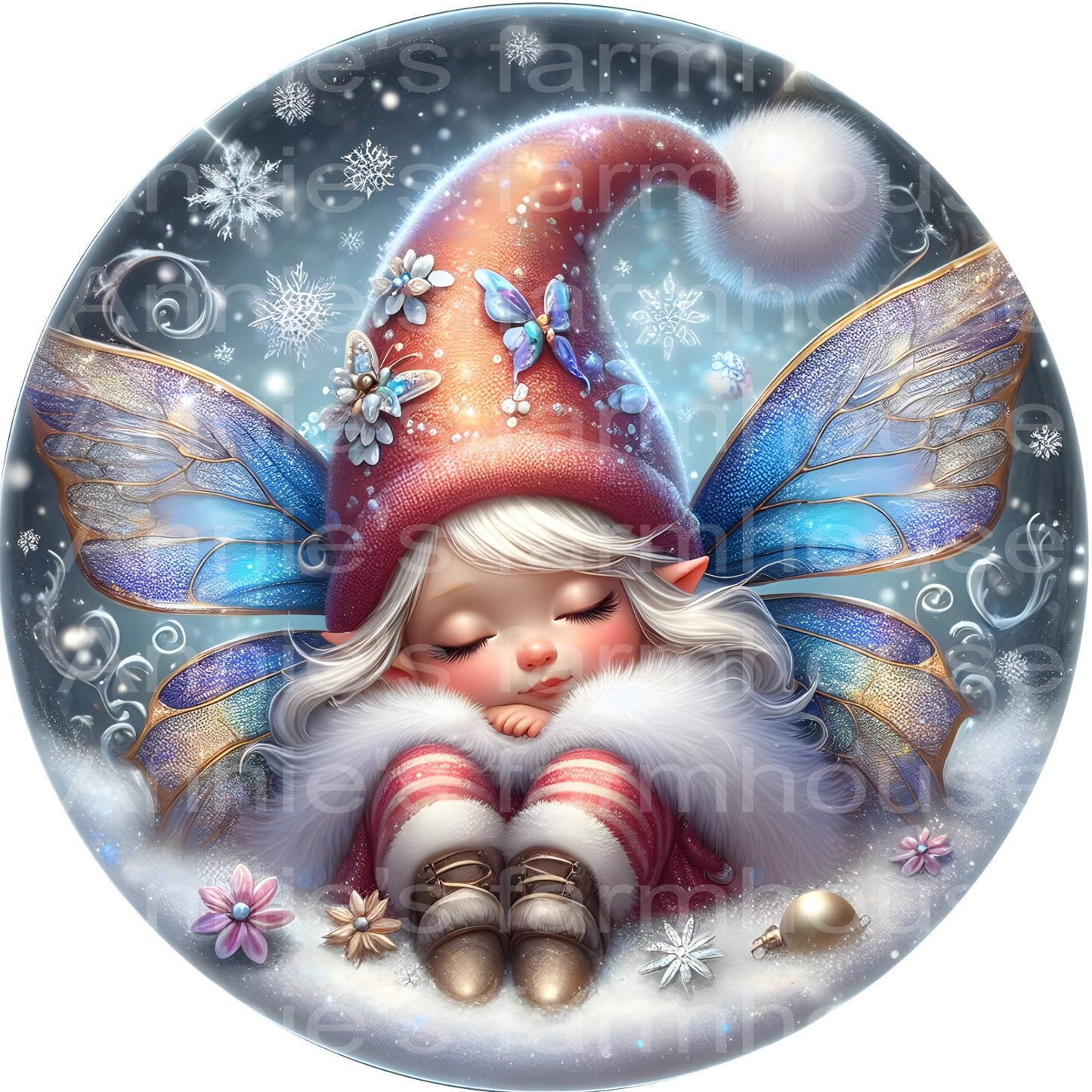 metal wreath sign, mythical fairy sublimation round wreath center, snow princess fairy, Winter magic fairy sign, wreath center, attachment